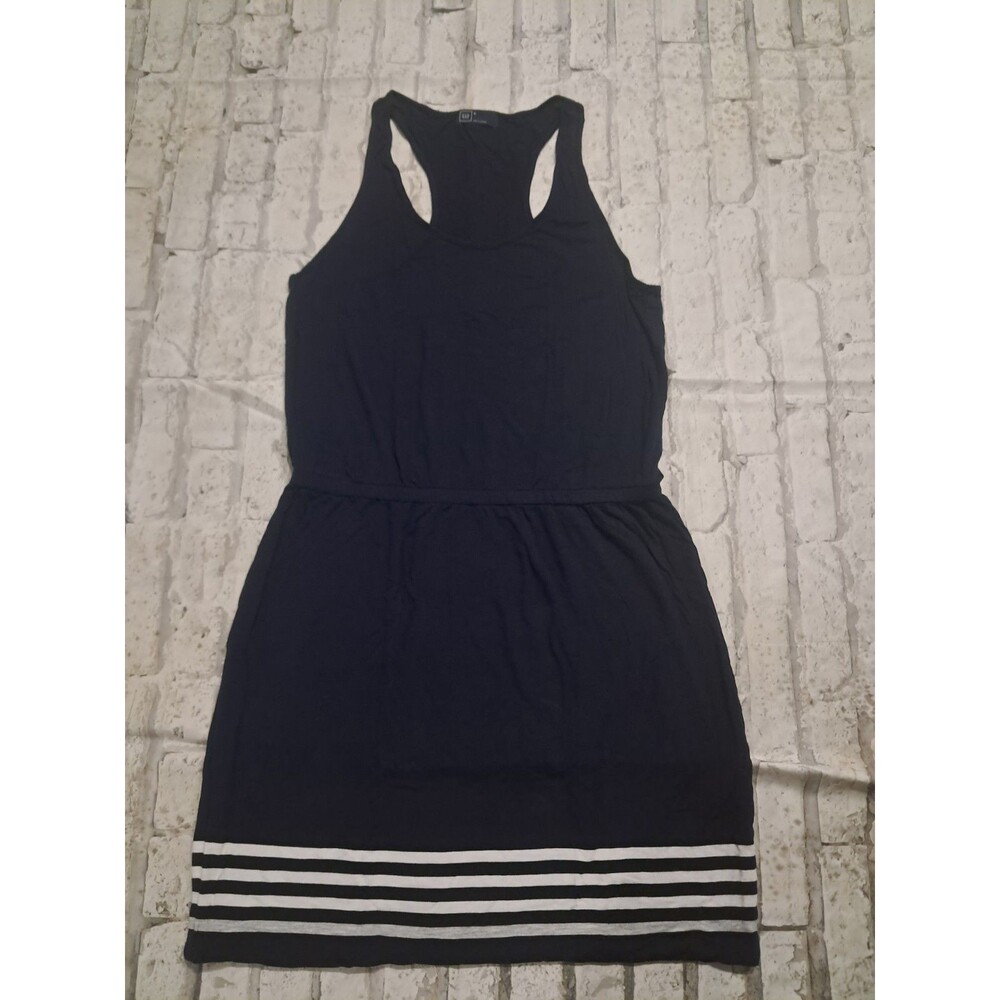 Gap Women's Medium Racerback Tank Dress Navy Blue Striped Elastic Waist Preppy